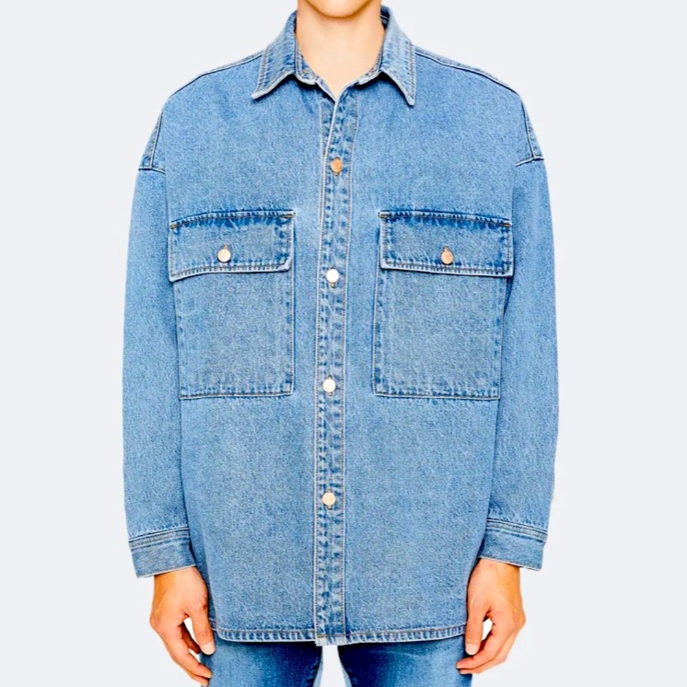 Stone Washed Shacket - Blue
